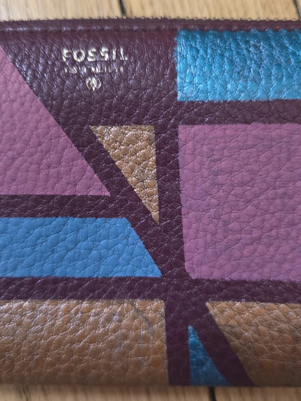 HANDCRAFTED Upcycled Leather Wallet HANDPAINTED Abstract Geometric Wristlet